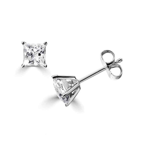 Princess 4 Claw Diamond Stud Earrings