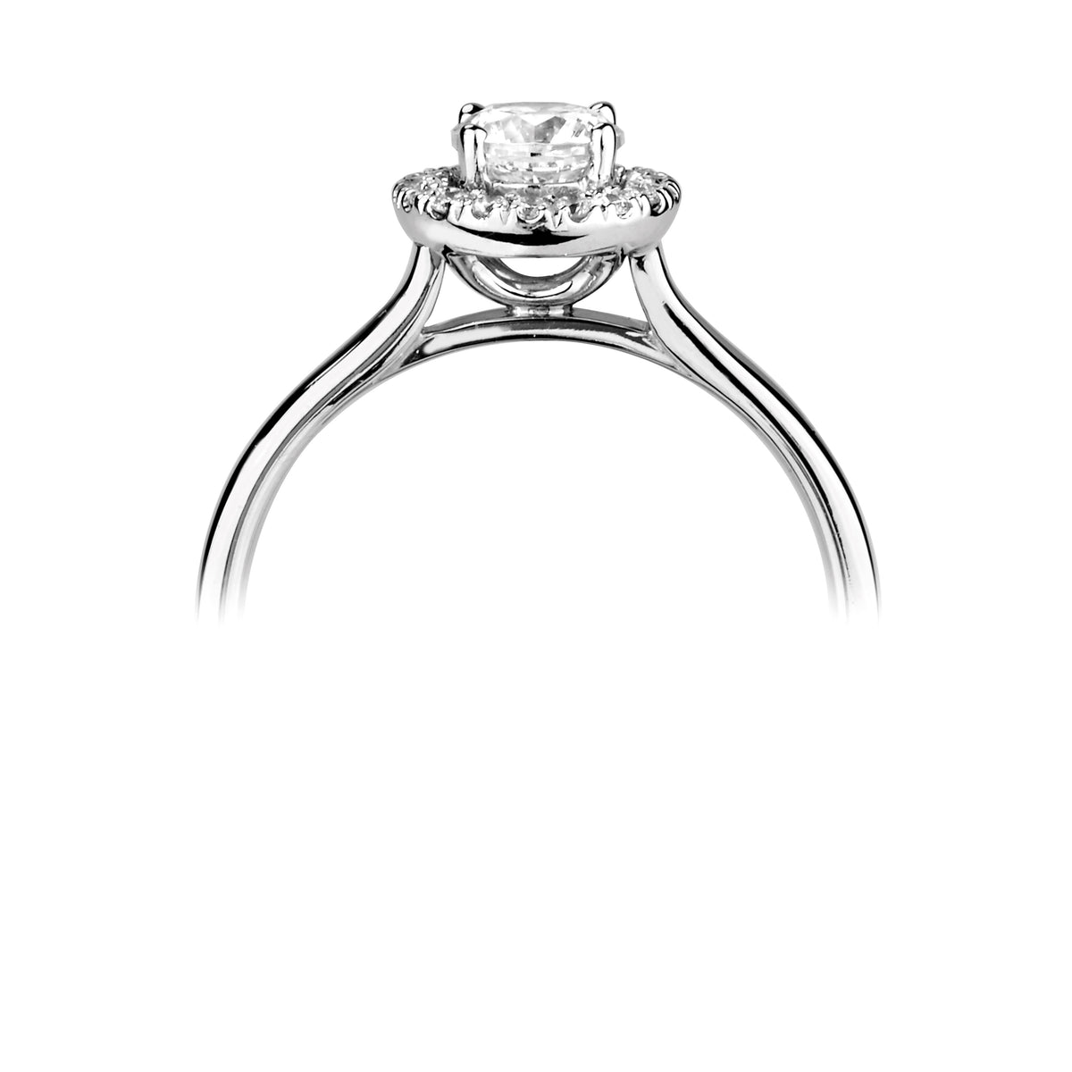 18ct White Gold Classic Round Halo with Plain Shoulders engagement