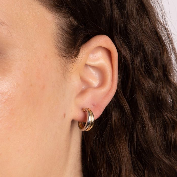 Tri Tone Double Row Hoop Earrings