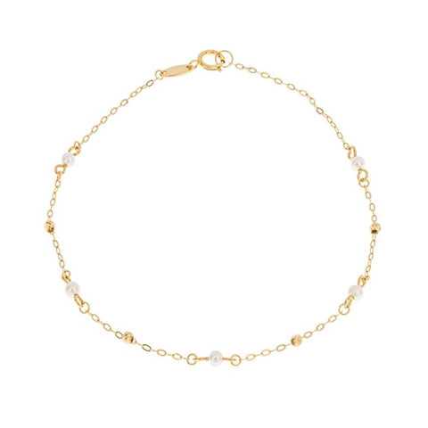 Trace Chain Station Bracelet with Freshwater Pearls in 9ct Gold