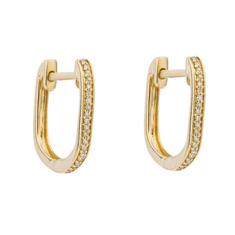 U Shape Pave Diamond Hoop Earrings in 9ct Gold