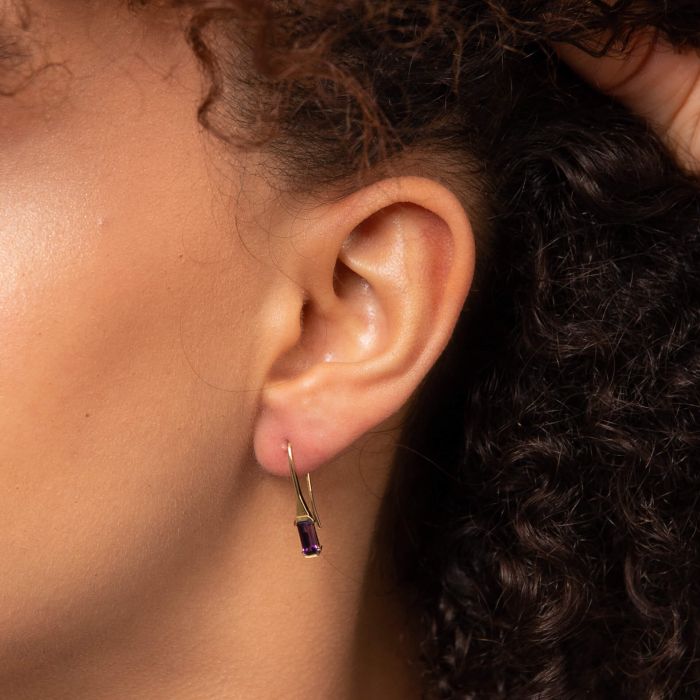 Elongated Semi-Precious Hook Earrings in 9ct Gold