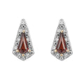 Trapeze Cut Garnet Stud Earrings with Diamond in 9ct Gold