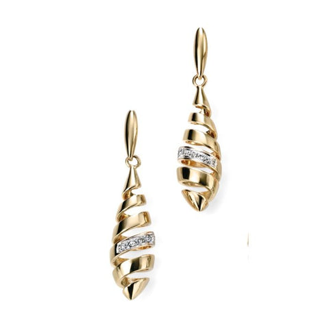 Spiral Drop Earrings with Diamond Detail in 9ct Gold