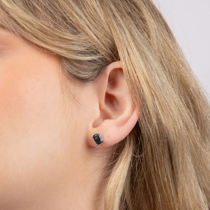 Rectangle London Blue Topaz Earrings in 9ct Gold