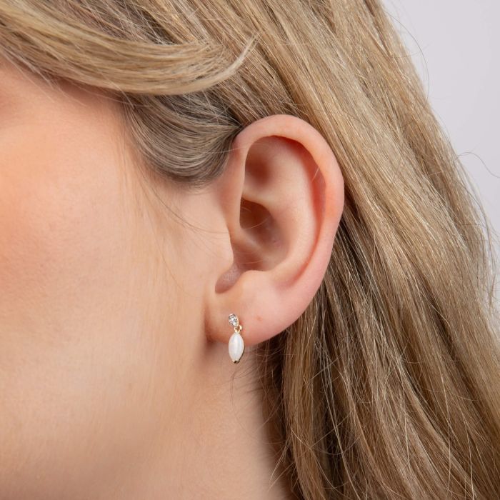 Opal Drop Earrings with Diamond in 9ct Gold