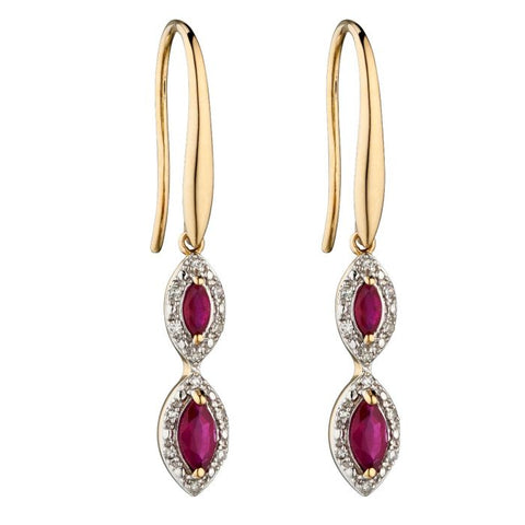Marquise Double Drop Earrings in 9ct Gold