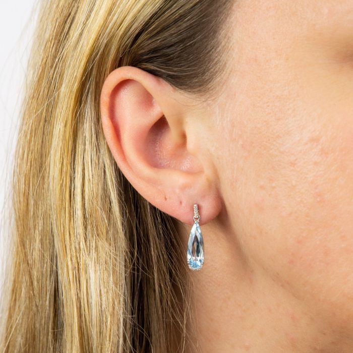 Elongated Semi-Precious Teardrop Earrings with Diamond in 9ct Gold