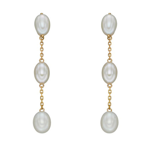 Freshwater Pearl Tier Drop Earrings in 9ct Gold