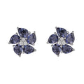 Peony Flower Earrings with Iolite and Diamond in 9ct Gold
