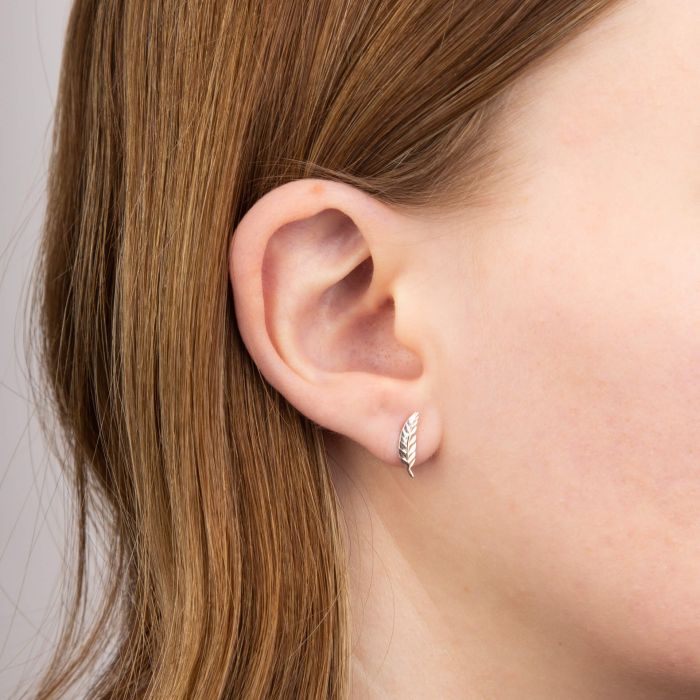 Feather Stud Earrings in 9ct Gold