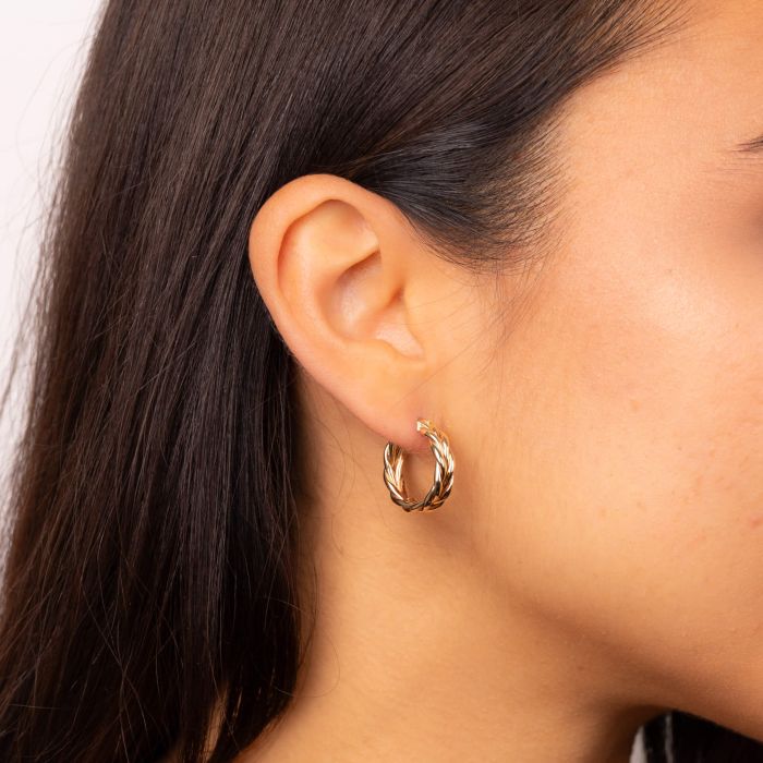 Rope Textured Hoop Earrings in 9ct Gold