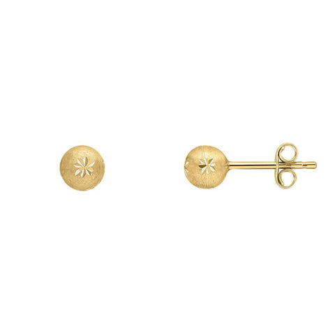 Starburst Detail Ball Stud Earrings in 9ct Gold