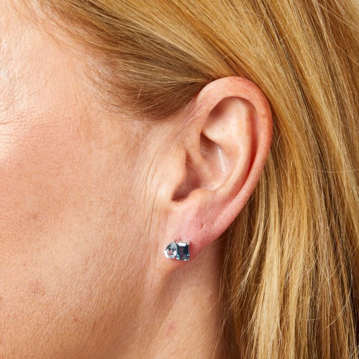 Toi et Moi Blue Topaz Stud Earrings in 9ct Gold