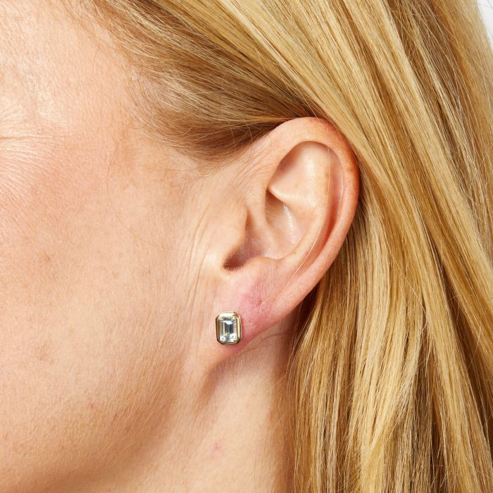 Elongated Octagon Aquamarine Stud Earrings in 9ct Gold