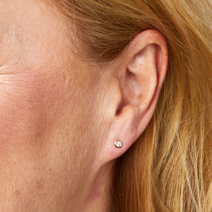Rounded Bezel Diamond Stud Earrings in 9ct Gold