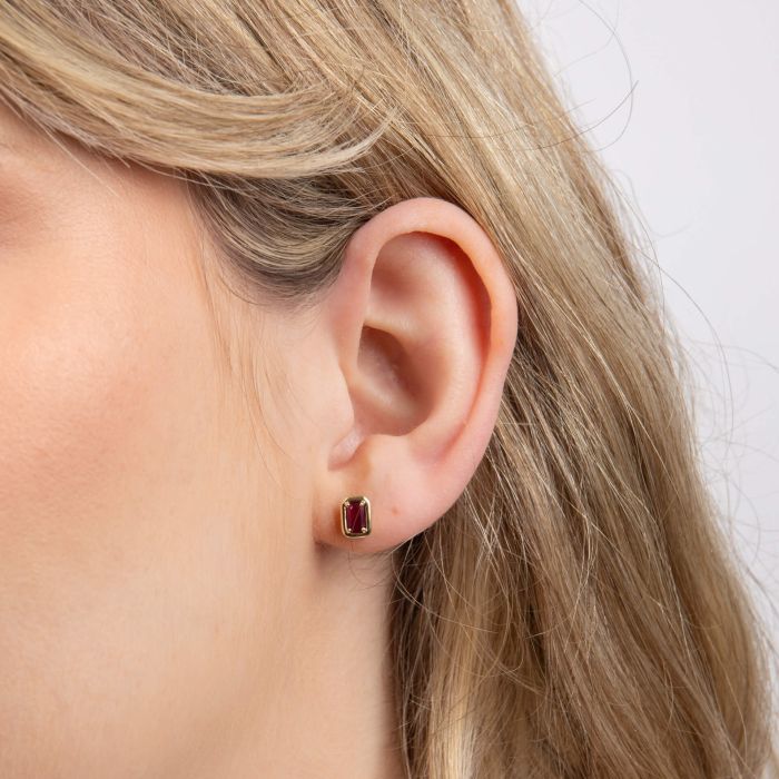 Chunky Border Precious Stone Stud Earrings in 9ct Gold