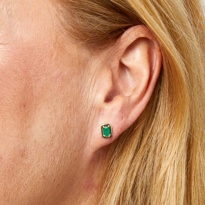 Chunky Border Precious Stone Stud Earrings in 9ct Gold