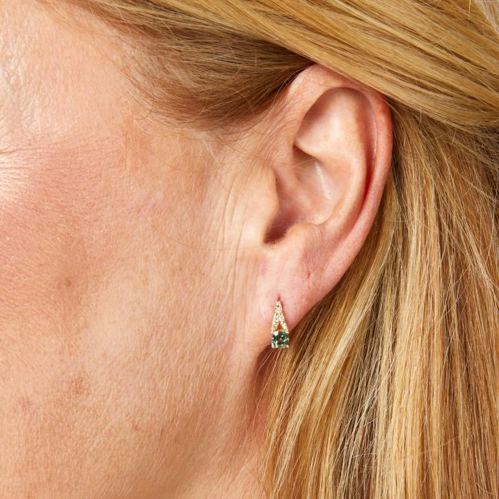 Rose Cut Sapphire and Diamond Drop Earrings in 9ct Gold