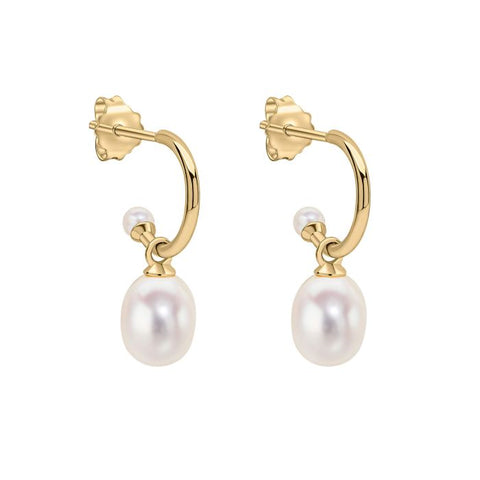Pearl Detail Half Hoop Earrings in 9ct Gold