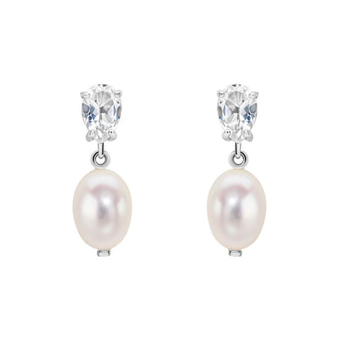 Baroque Pearl and Topaz Drop Earrings in 9ct Gold
