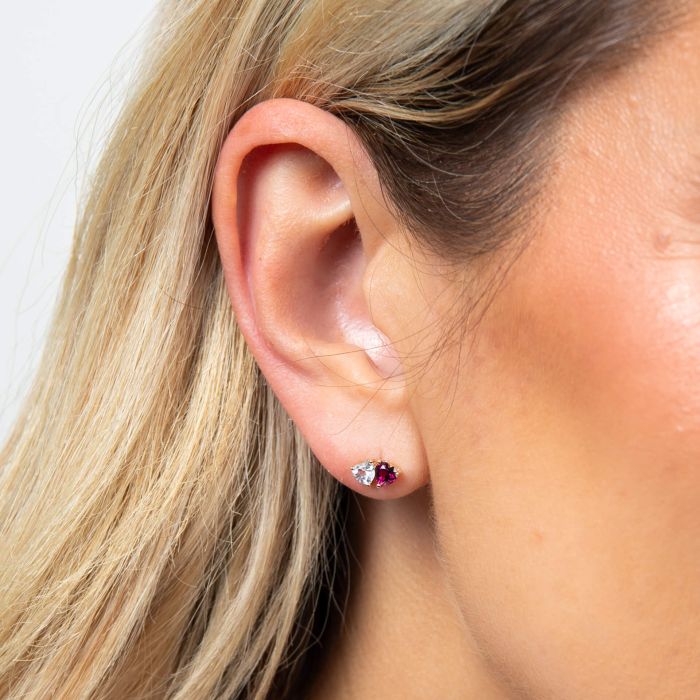 Toi et Moi Heart Stud Earrings in 9ct Gold