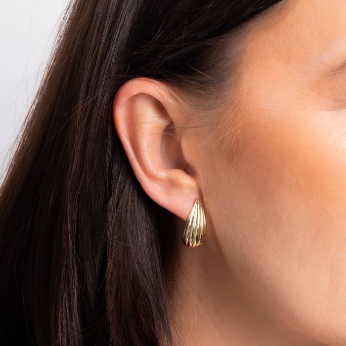 Ridged Teardrop Hoop Earrings in 9ct Gold