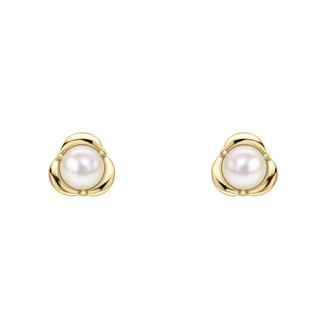 Petal Set Pearl Stud Earrings in 9ct Gold
