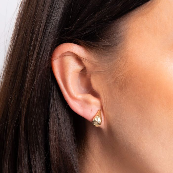 Ridged Teardrop Stud Earrings in 9ct Gold