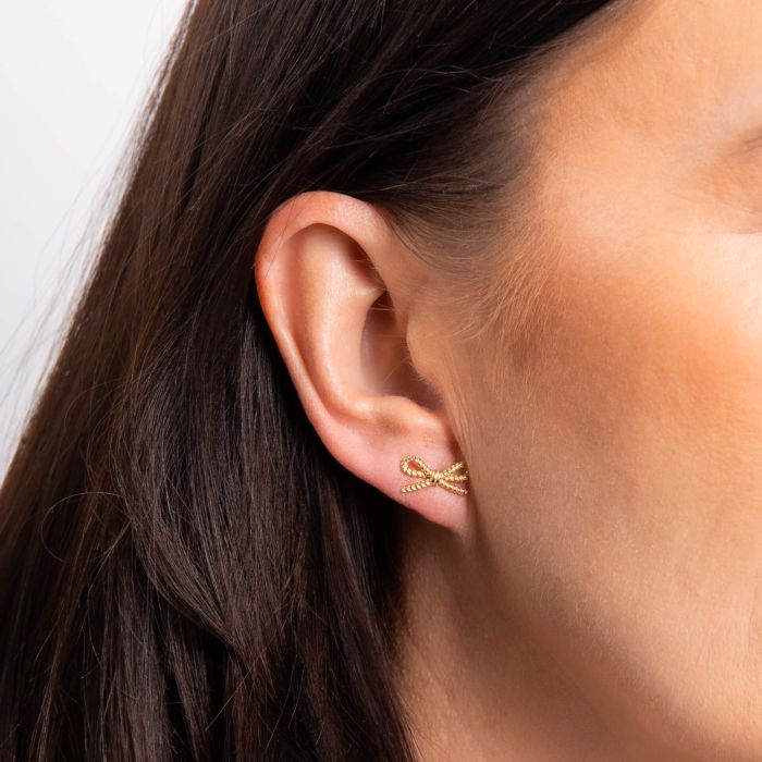 Rope Bow Stud Earrings in 9ct Gold