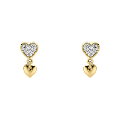 Double Heart Drop Earrings in 9ct Gold