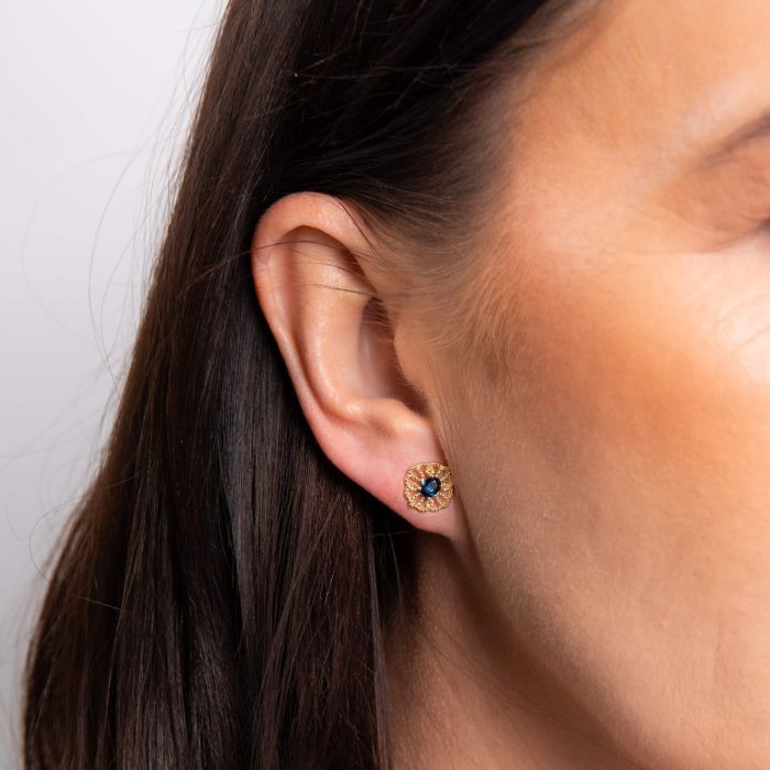 Ornate Sapphire Stud Earrings in 9ct Gold
