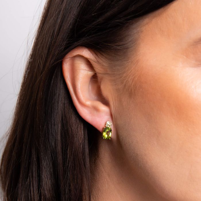Cushion Cut and Cluster Peridot Earrings in 9ct Gold
