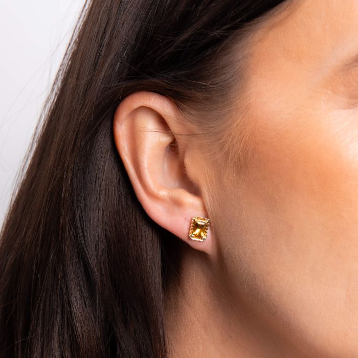 Detailed Octagon Citrine Stud Earrings in 9ct Gold