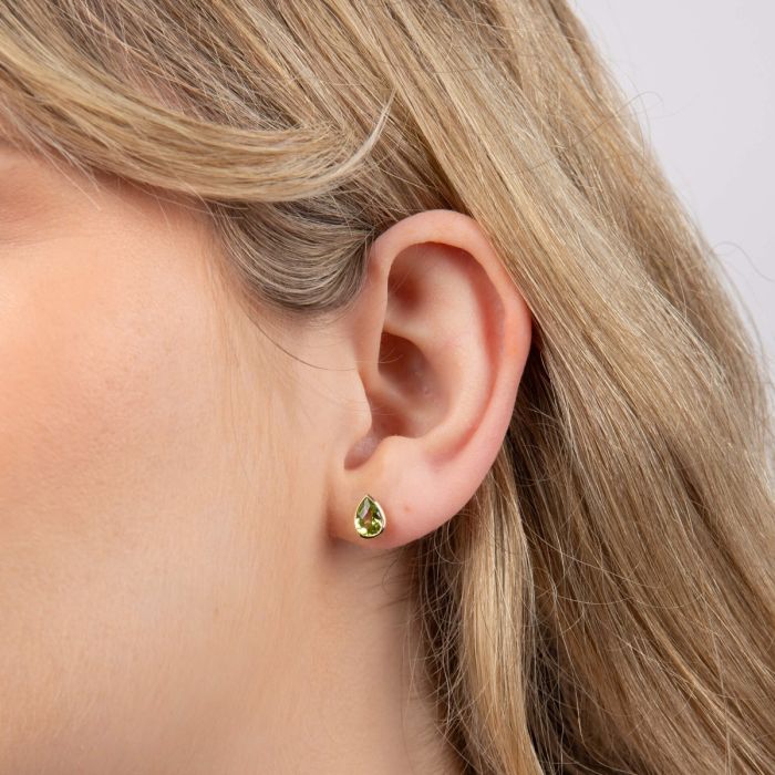 Peridot Teardrop Stud Earrings in 9ct Gold
