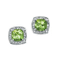 Cushion Cut Peridot Earrings with Diamond Surround in 9ct Gold