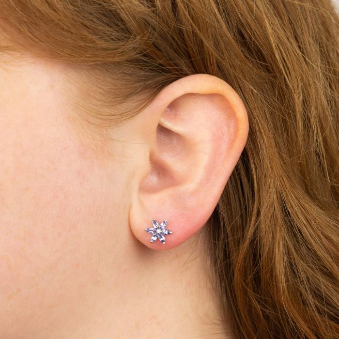 Tanzanite Flower Earrings with Diamond in 9ct Gold