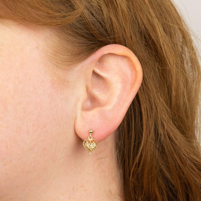 Caged Heart Drop Earrings in 9ct Gold