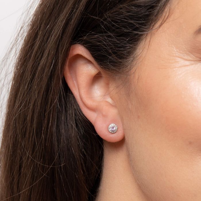 Pink Sapphire Earrings with Diamond Surround in 9ct Gold