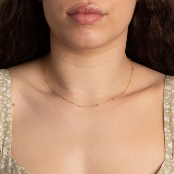 Fine Ball Station Chain Necklace in 9ct Gold