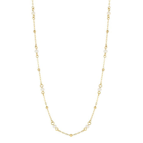 Trace Chain Station Necklace with Freshwater Pearls in 9ct Gold