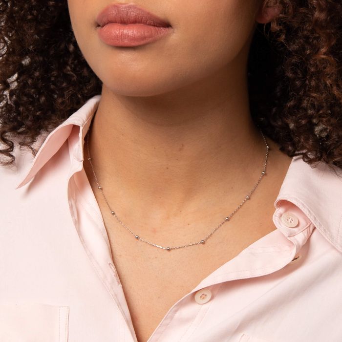 Fine Ball Station Chain Necklace in 9ct Gold
