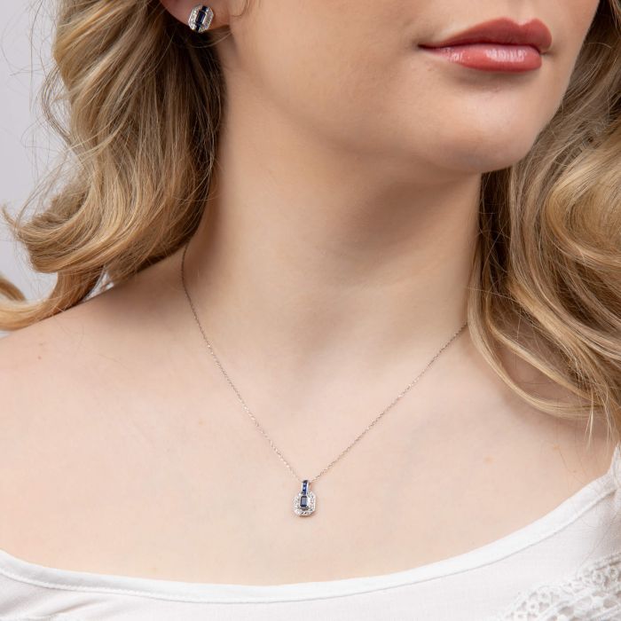 Sapphire Channel and Diamond Necklace in 9ct Gold