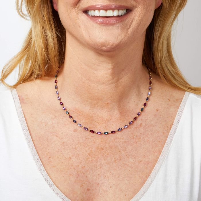 Semi-Precious Navette Necklace in 9ct Gold