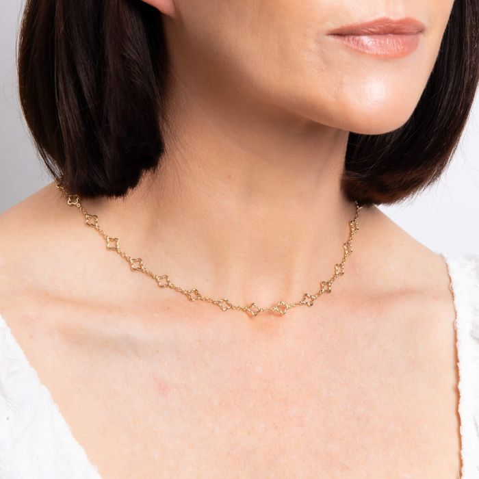 Quatrefoil Station Necklace in 9ct Gold