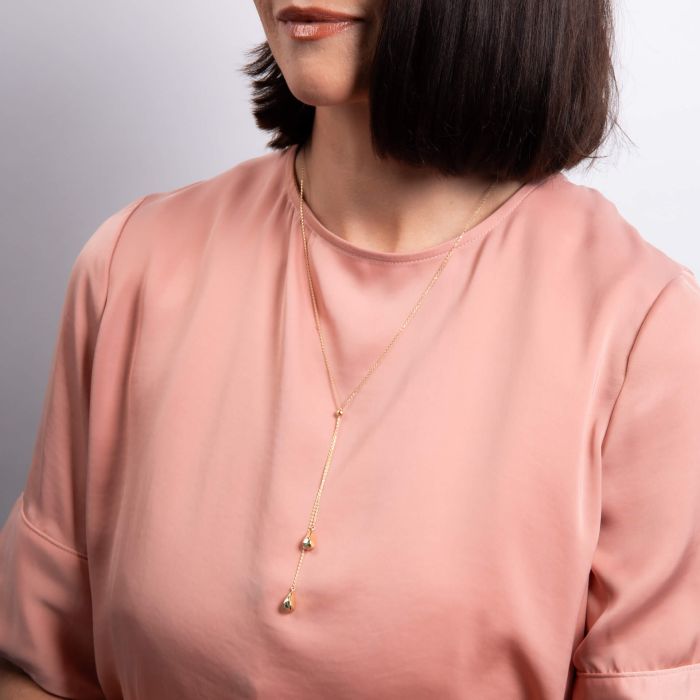 Organic Teardrop Lariat Necklace in 9ct Gold