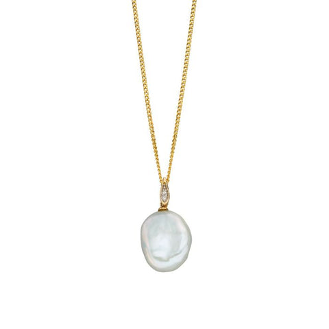 Keshi Pearl Pendant with Diamond Bale in 9ct Gold