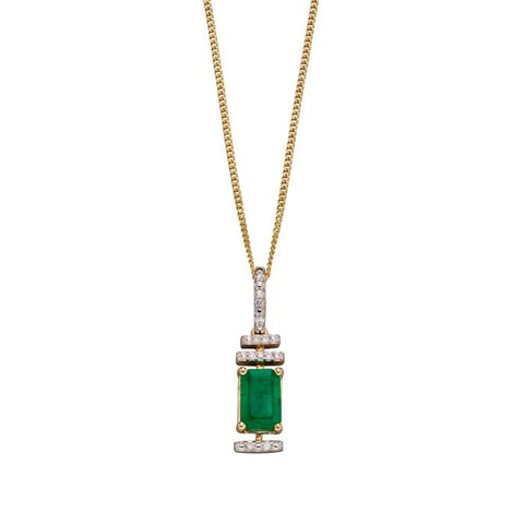 Emerald Deco Pendant with Diamond