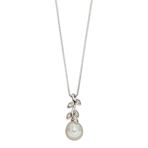 Pearl and Diamond Vine Pendant in 9ct Gold