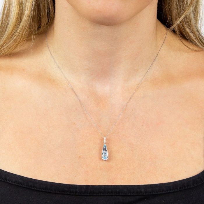 Elongated Semi-Precious Teardrop Pendant with Diamond in 9ct Gold